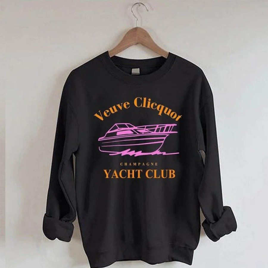 Women'S Favoshape | Women'S Preppy Champagne Yacht Club Crewneck Sweatshirts