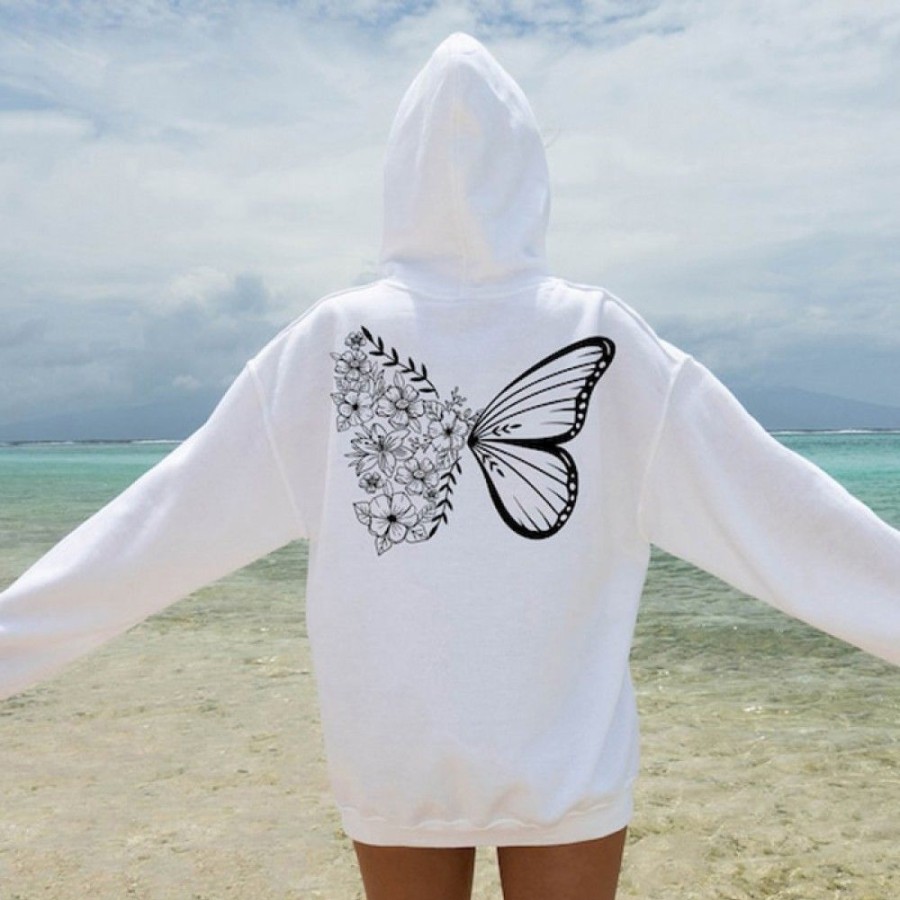 Women'S Favoshape | Women'S Floral Butterfly Lover Crewneck Sweatshirt