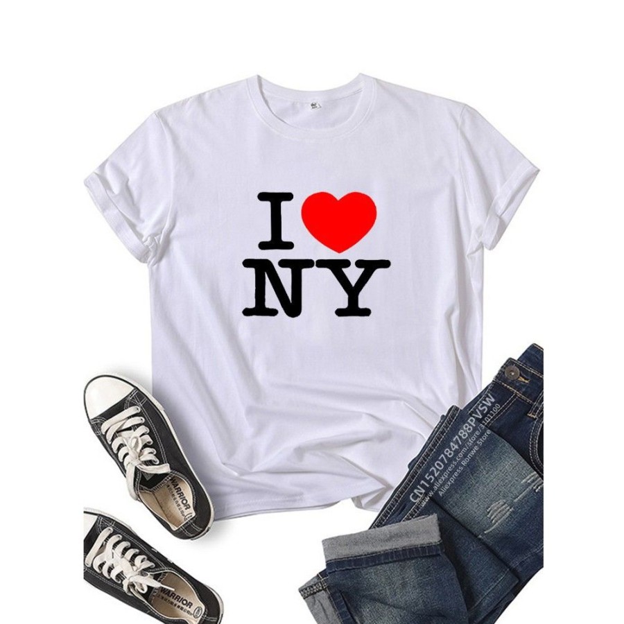 Women'S Favoshape | Women'S Solid Color I Love New York Printed T-Shirt