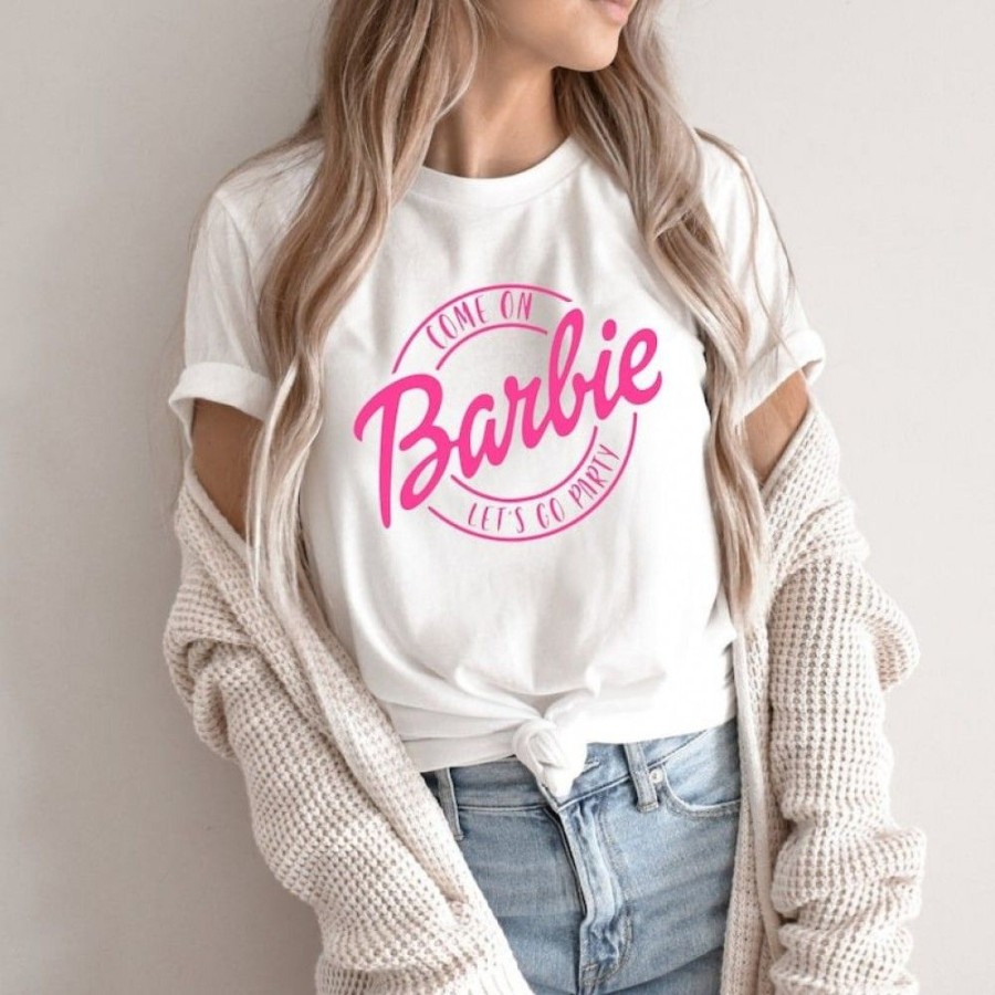 Women'S Favoshape | Women'S Come On Barbie Let'S Go Party Printed T-Shirt White